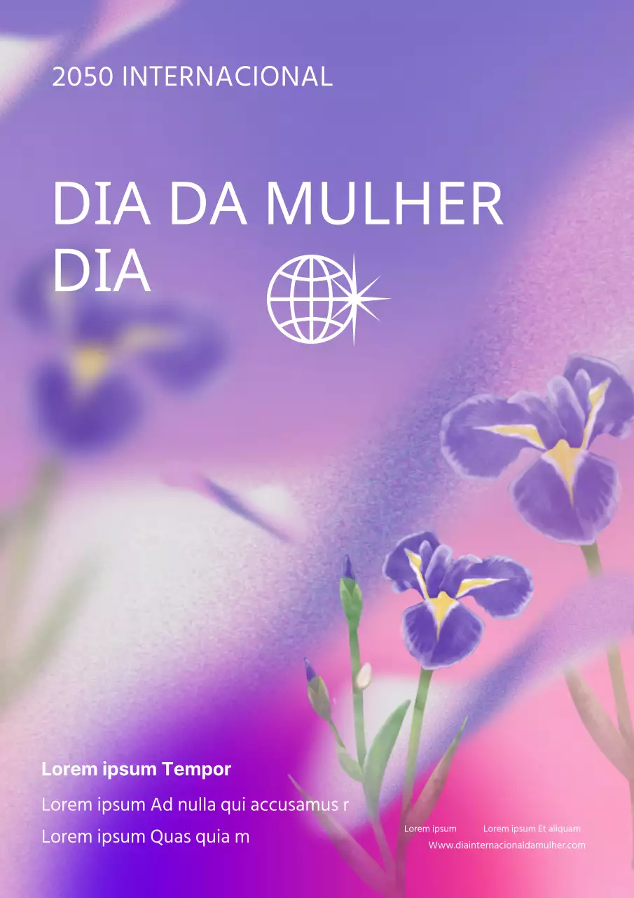 Promover uma celebração moderna do Dia da Mulher em cor-de-rosa e roxo