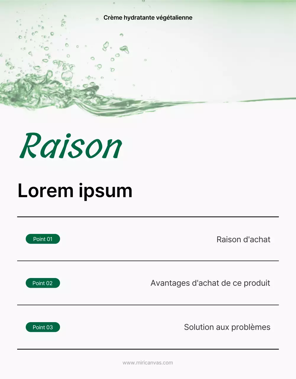 Promouvoir une simple page d'introduction verte et blanche pour des cosmétiques naturels