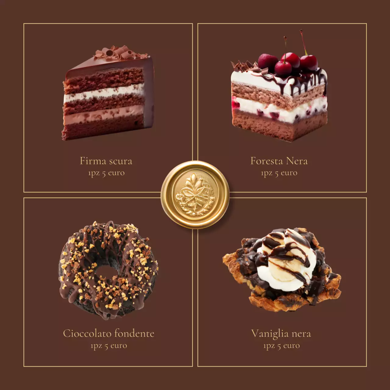 Classica caffetteria da dessert in marrone e oro per promuovere il vostro annuncio