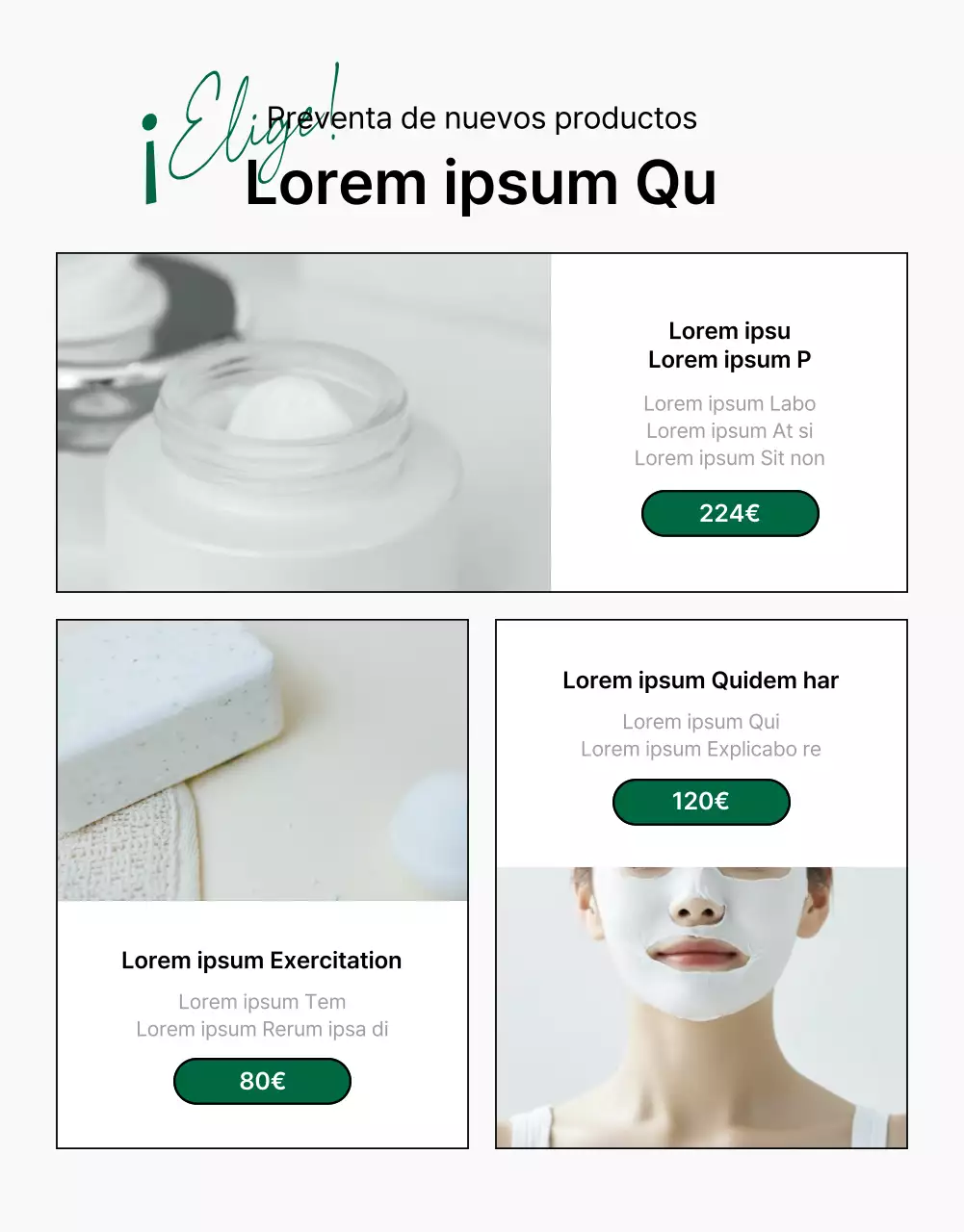 Promover la cosmética sencilla y natural en verde y blanco