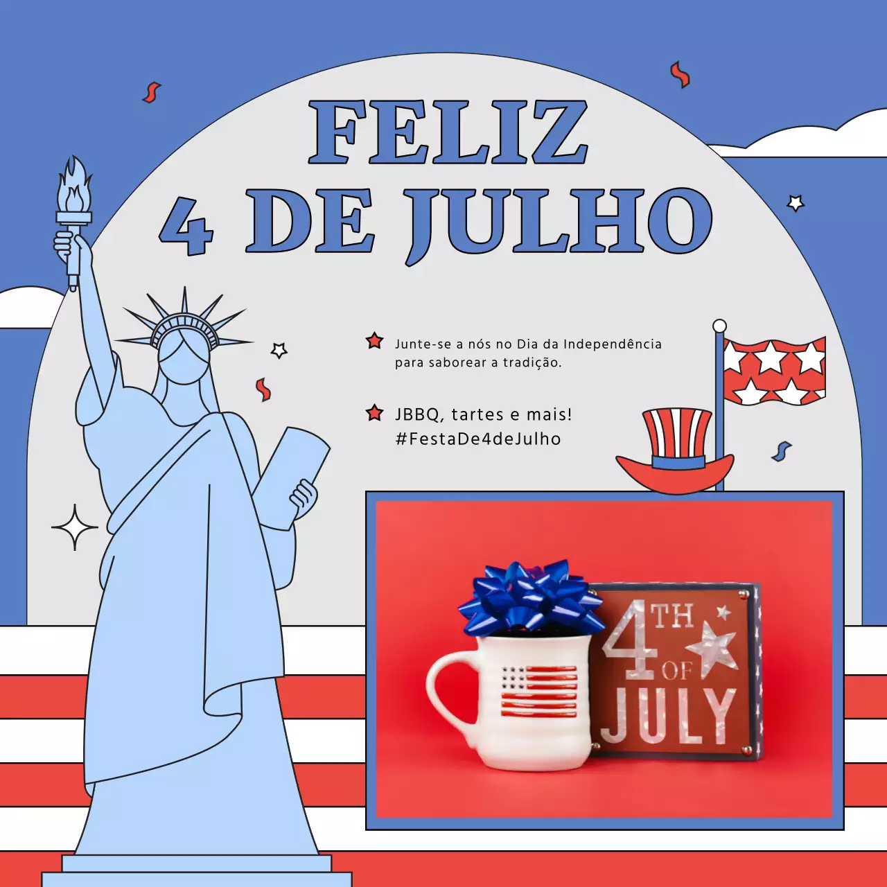Promover o Dia da Independência dos EUA com tendências vermelhas e azuis