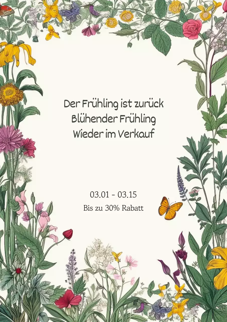 Förderung des Frühlingsverkaufs mit einem natürlichen Gartenhintergrund in Elfenbein und Grün