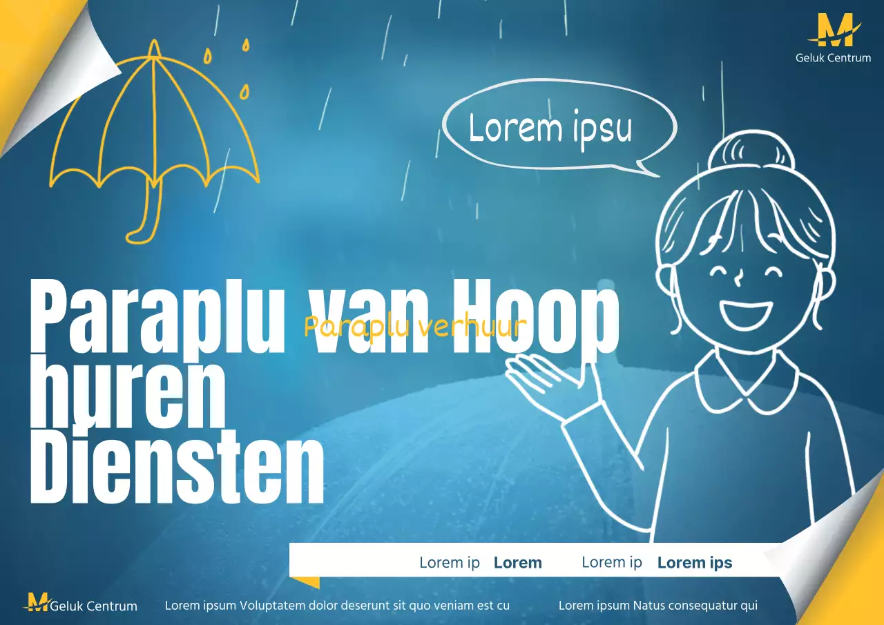 Promoot eenvoudige blauwe en gele parapluverhuur