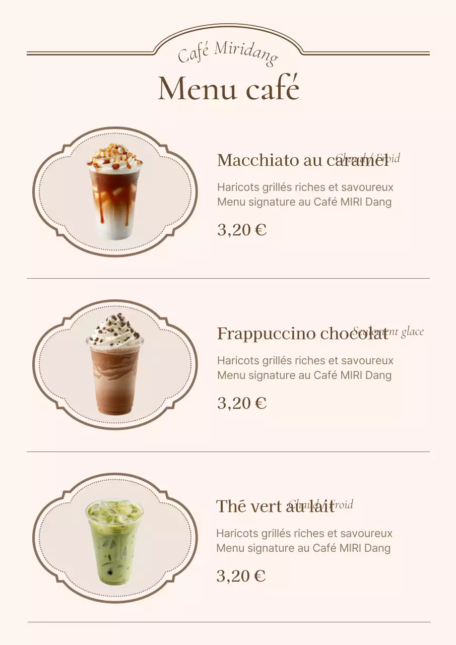 Panneau de menu de boulangerie vintage ivoire et beige