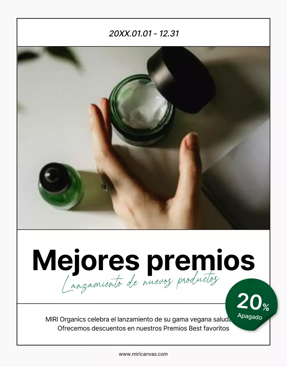Promover una portada de cosmética natural sencilla y moderna en verde y blanco