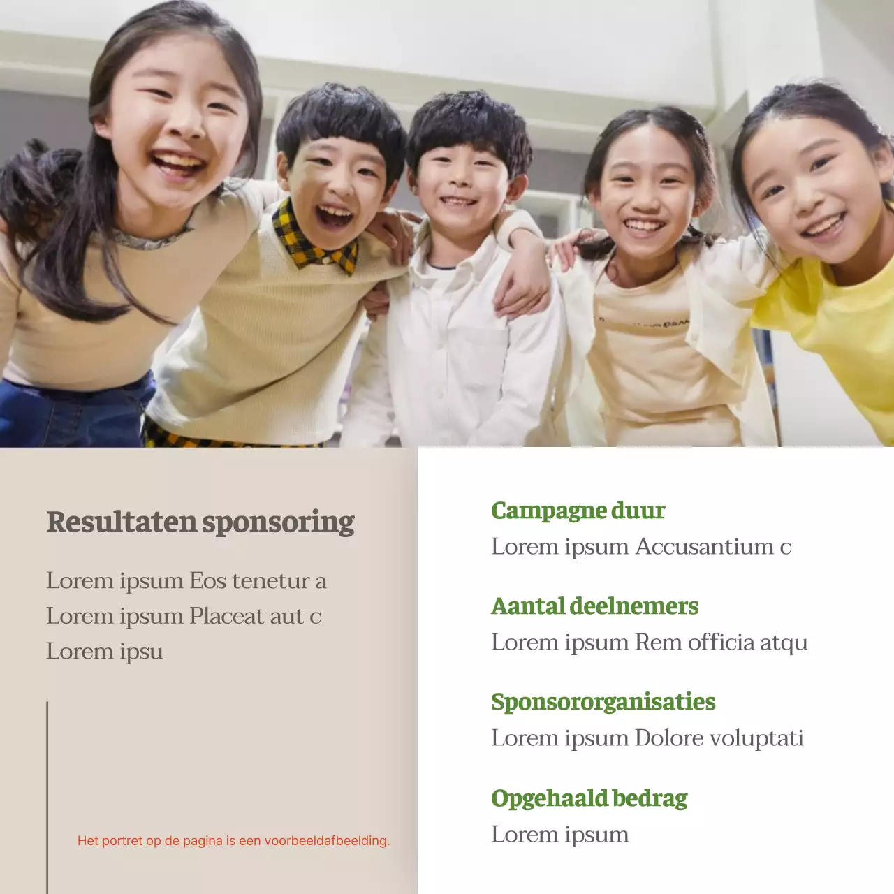 Promoot kindersponsoring met bruin en wit minimalisme