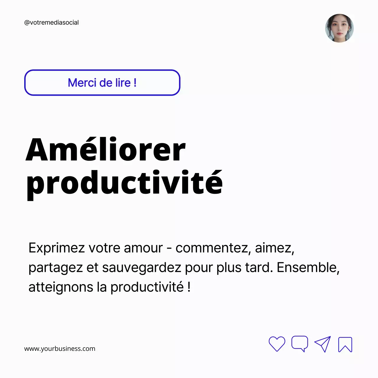 Guide de conseils de productivité blanc et bleu audacieux