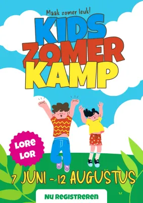 Promoot een lichtblauw en groen zomerkamp voor kinderen