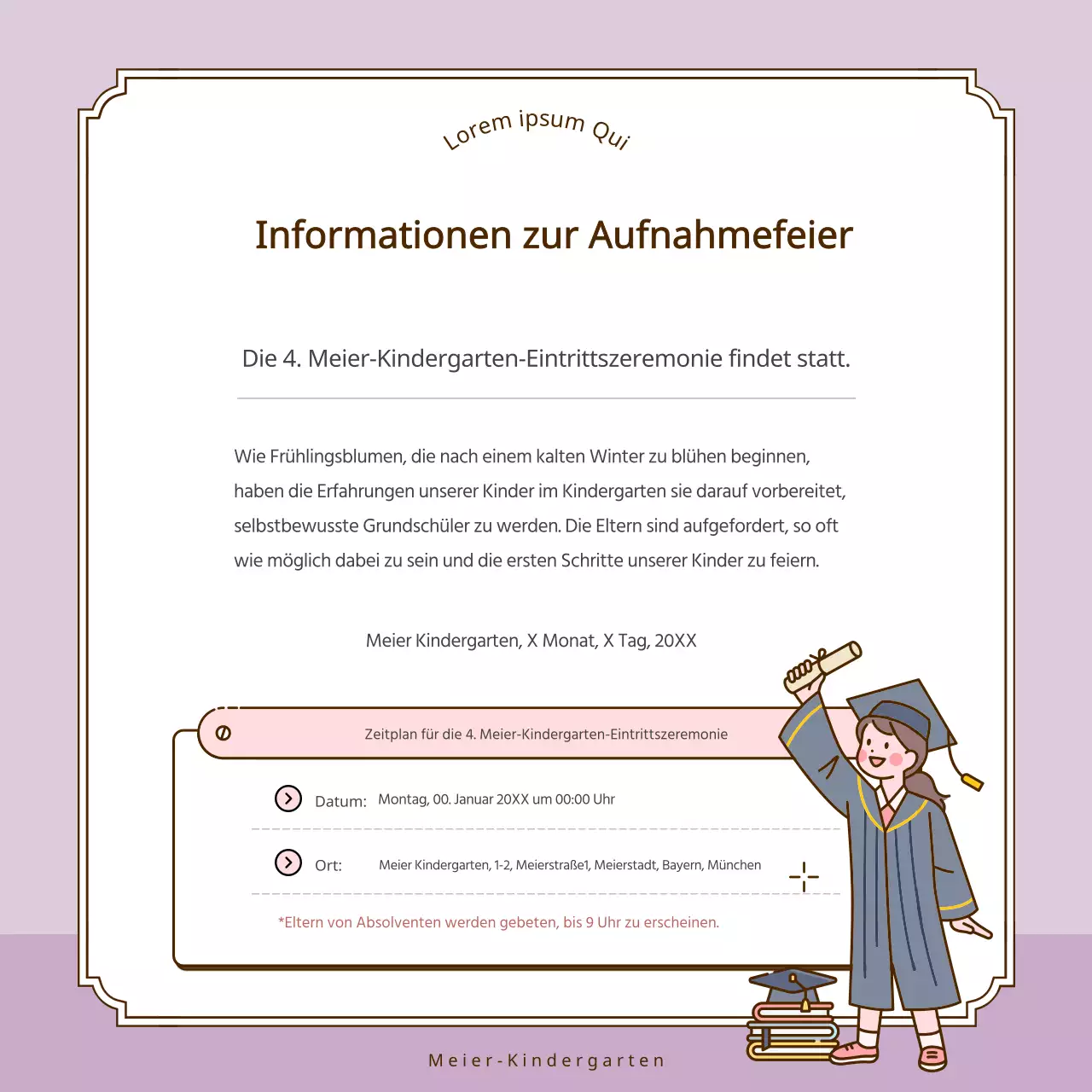 Eine Sammlung von niedlichen gelben und rosa Kindergarten-Ankündigungen