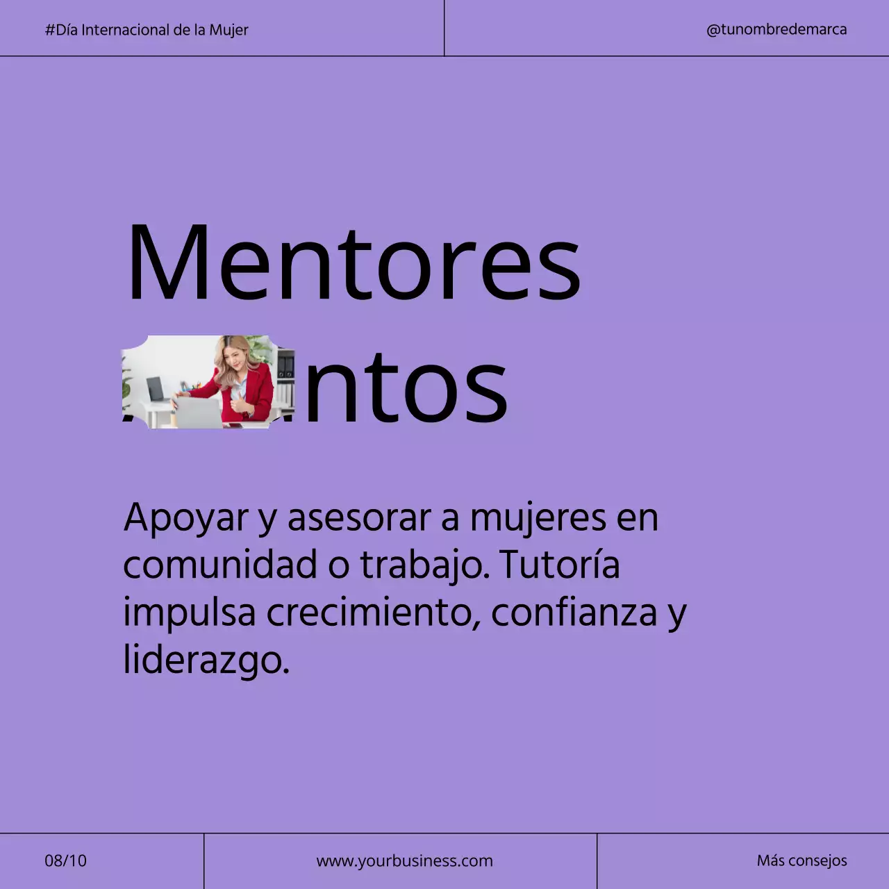 Campaña moderna del Día Internacional de la Mujer en morado y neón