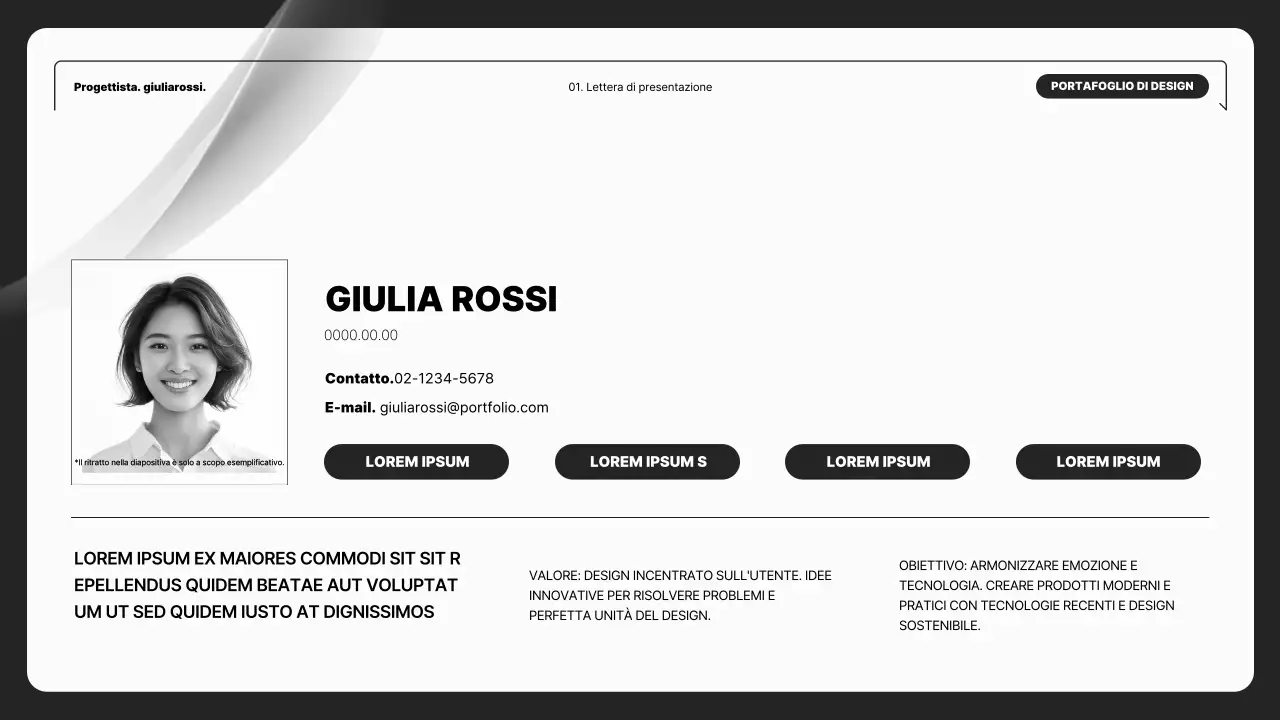 Portfolio di designer minimalista in bianco e nero