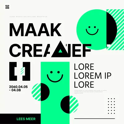 Maak reclame voor trendy jongerenmarketingwedstrijden in fluorescerende en zwarte tinten