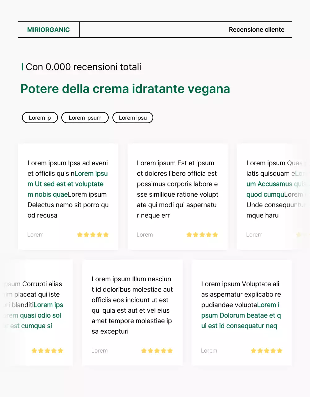 Promuovere una semplice pagina di recensioni di cosmetici naturali bianchi e verdi