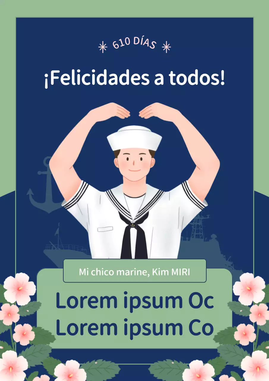 Bonito folleto de promoción militar en azul marino y verde