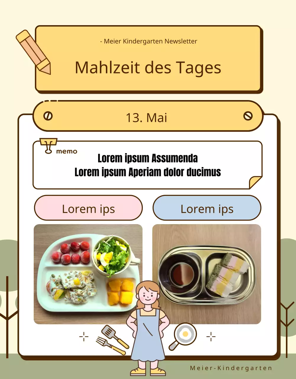 Eine Sammlung von niedlichen gelben und rosa Kindergarten-Ankündigungen