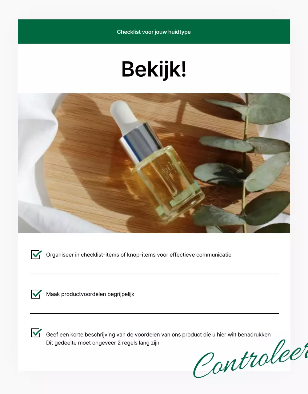 Promoot eenvoudige, natuurlijke cosmetica in groen en wit