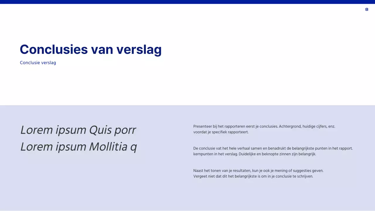 Een eenvoudig rapport in blauw en wit