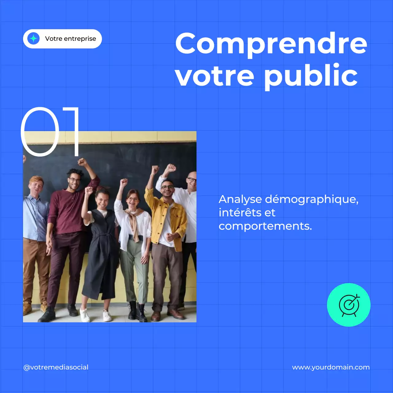 Bleu et blanc Guide de stratégie marketing efficace pour les médias sociaux