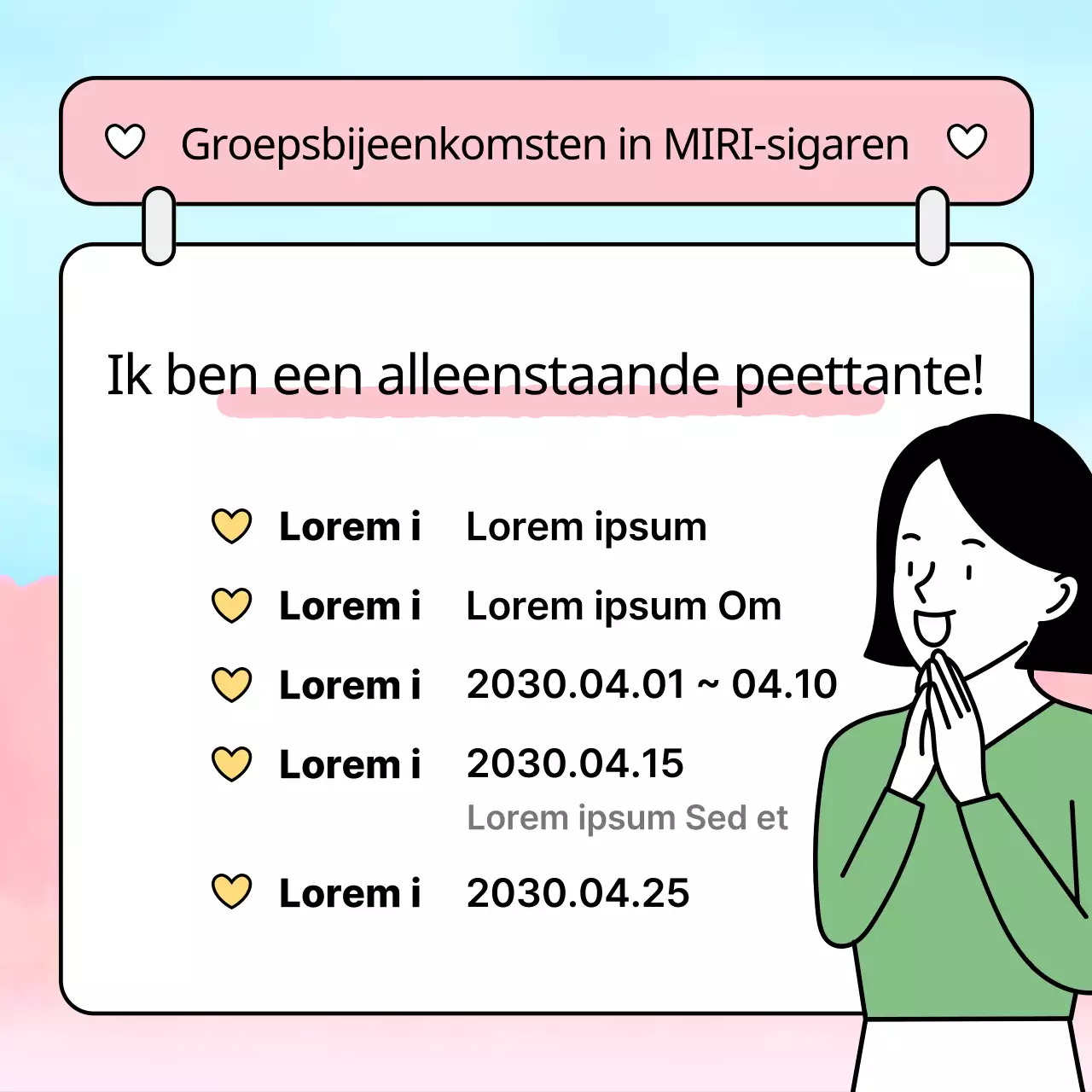 Een schattige blind date aankondiging in roze en lichtblauw