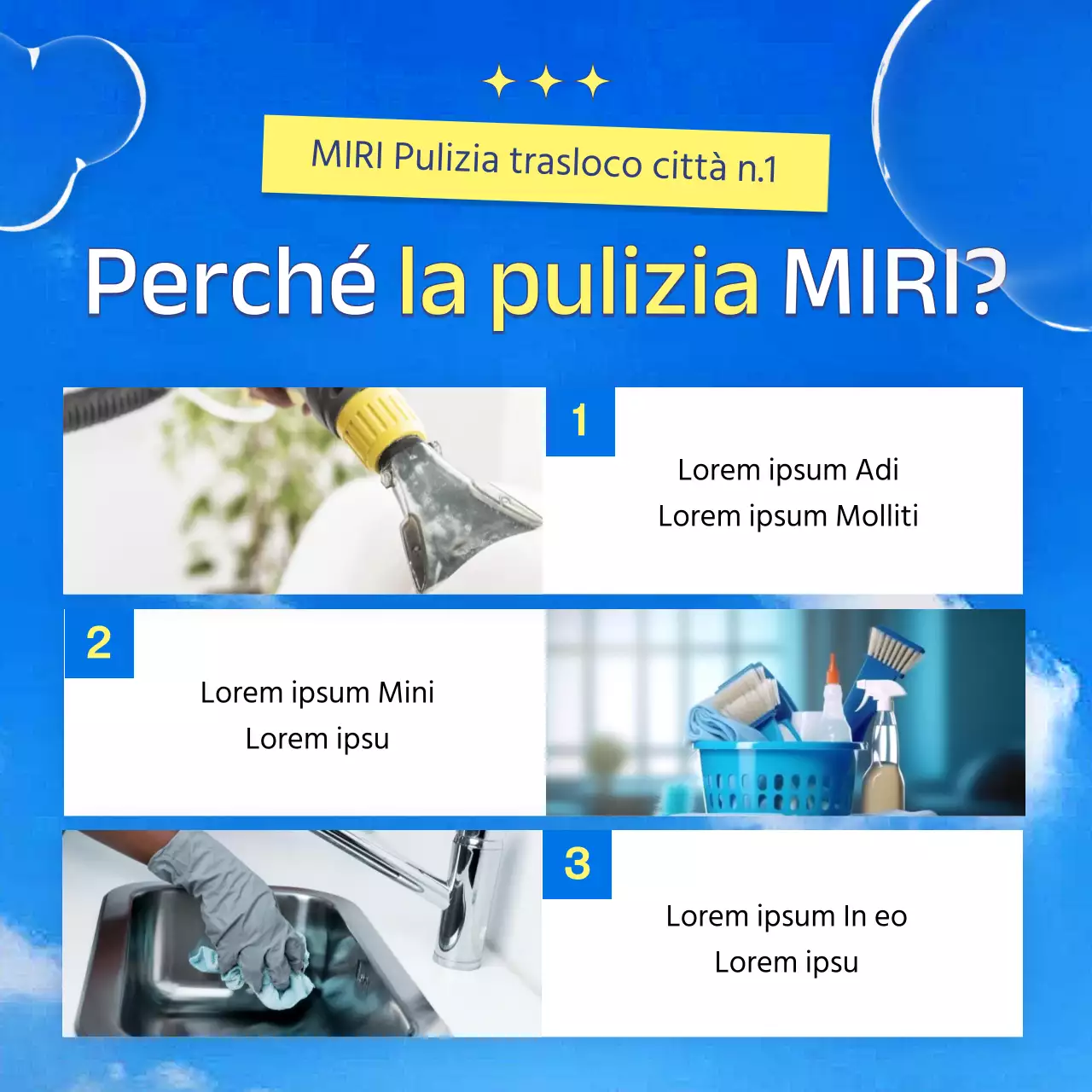 Promuovete la vostra impresa di pulizie con accenti azzurri e gialli