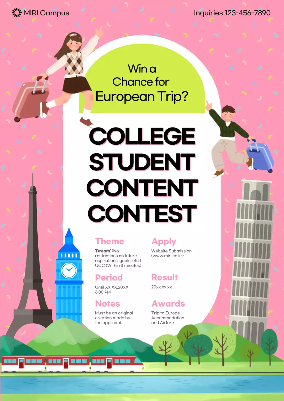 Pink Playful Student Contest Announcement Poster