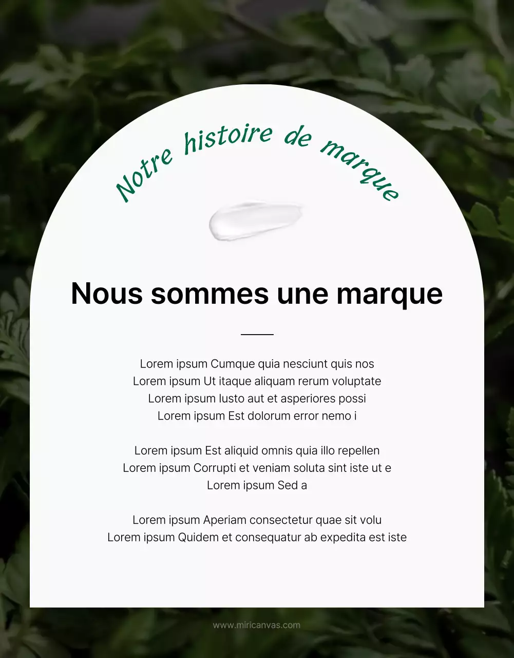 Promouvoir une simple page d'introduction verte et blanche pour des cosmétiques naturels