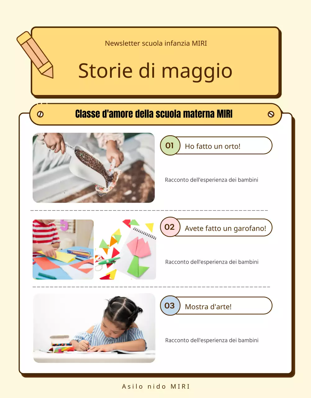 Una raccolta di simpatici annunci per l'asilo giallo e rosa