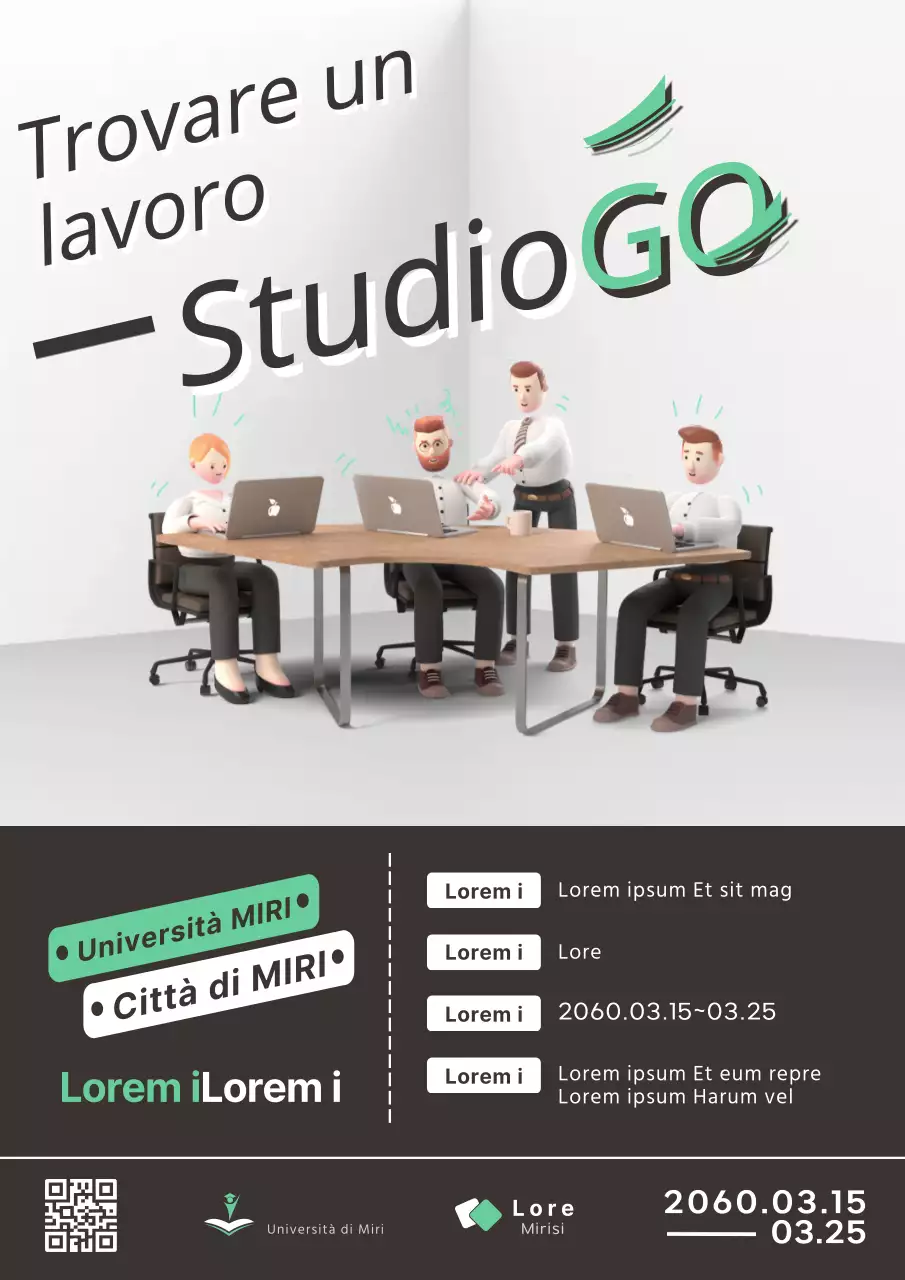 Annuncio di reclutamento per la formazione al lavoro moderno in bianco e nero