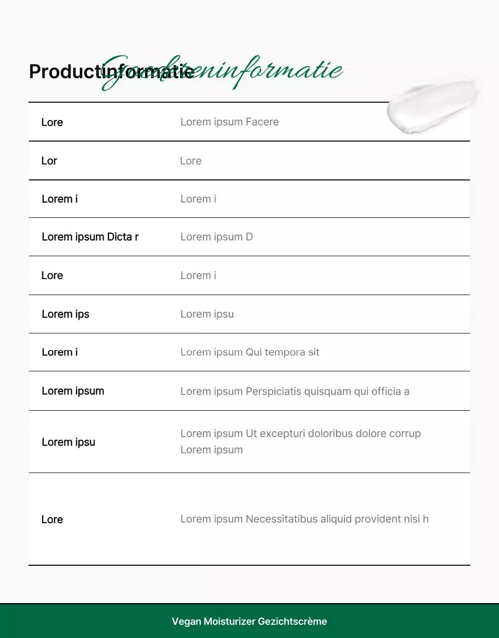 Promoot een eenvoudige groen-witte pagina met controlepunten voor natuurlijke cosmetica