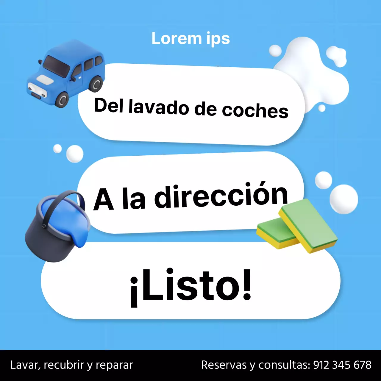 Promocione el servicio de lavado de coches de su empresa en azul claro y blanco