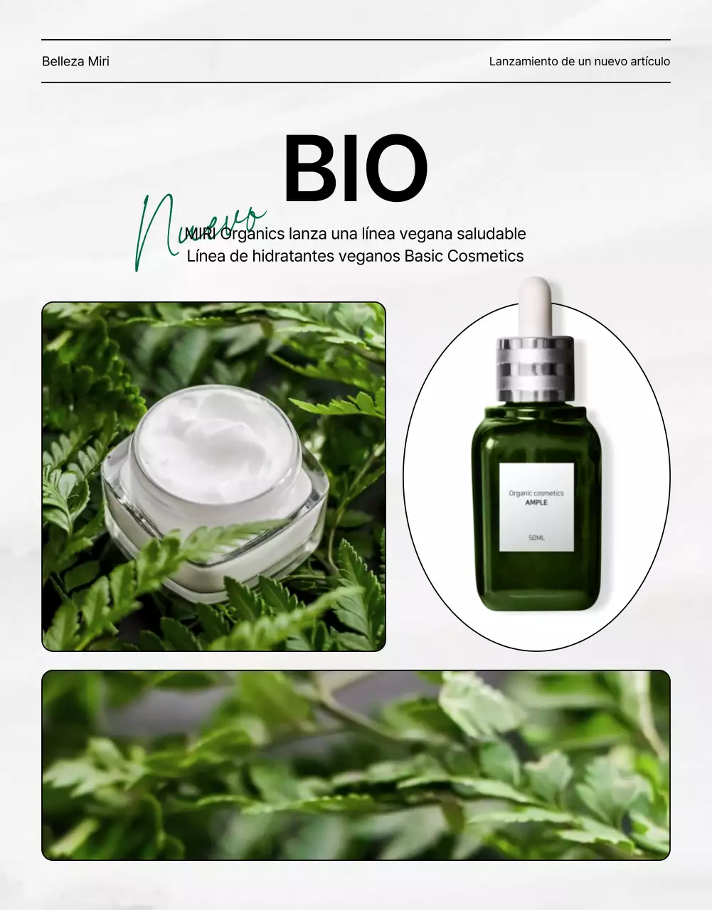 Promover una portada de cosmética natural sencilla y moderna en verde y blanco