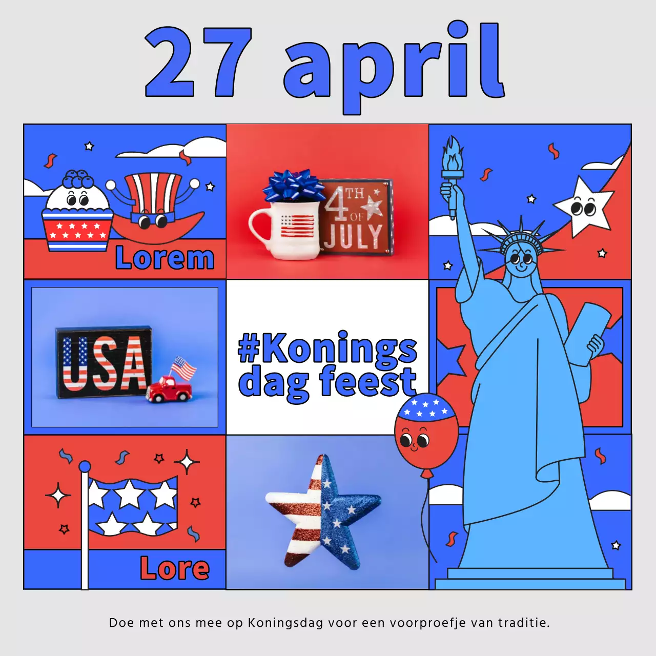 Een schattige rode en blauwe reclame voor de Amerikaanse Onafhankelijkheidsdag