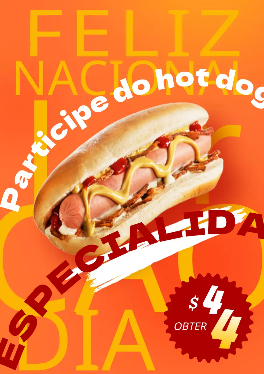 Promova o seu evento do Dia Nacional do Cachorro Quente com arte pop laranja e amarela