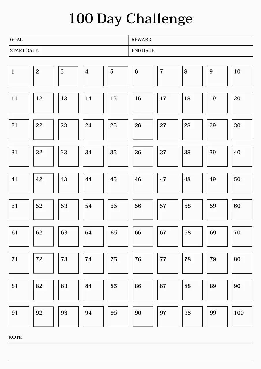 セリフ体とベージュの背景を使用した感性的な100日目標のカレンダー