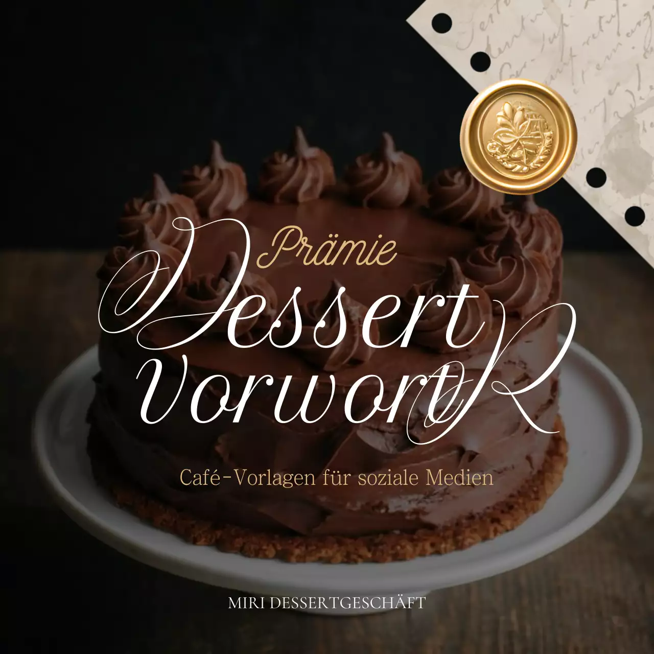 Klassisches Dessert-Café in Braun und Gold für Ihre Ankündigung