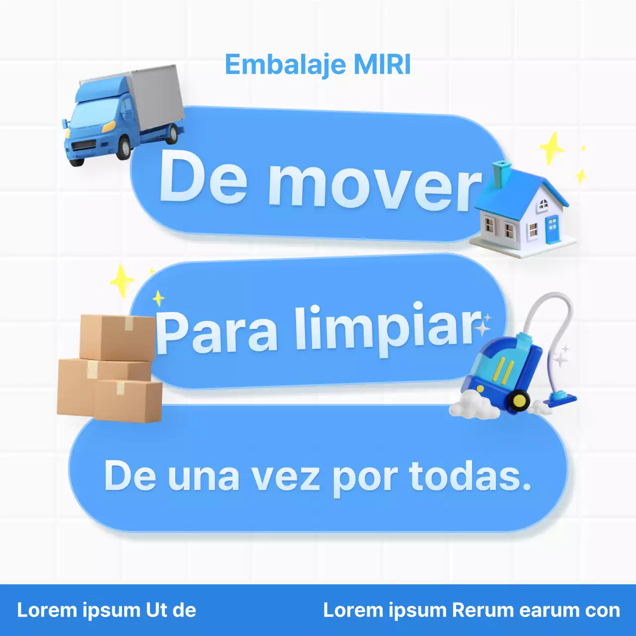 Promocione su servicio de limpieza de mudanzas con envases de moda en azul claro y blanco