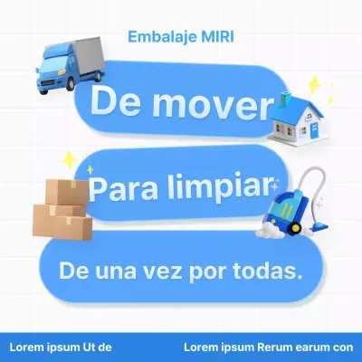 Promocione su servicio de limpieza de mudanzas con envases de moda en azul claro y blanco