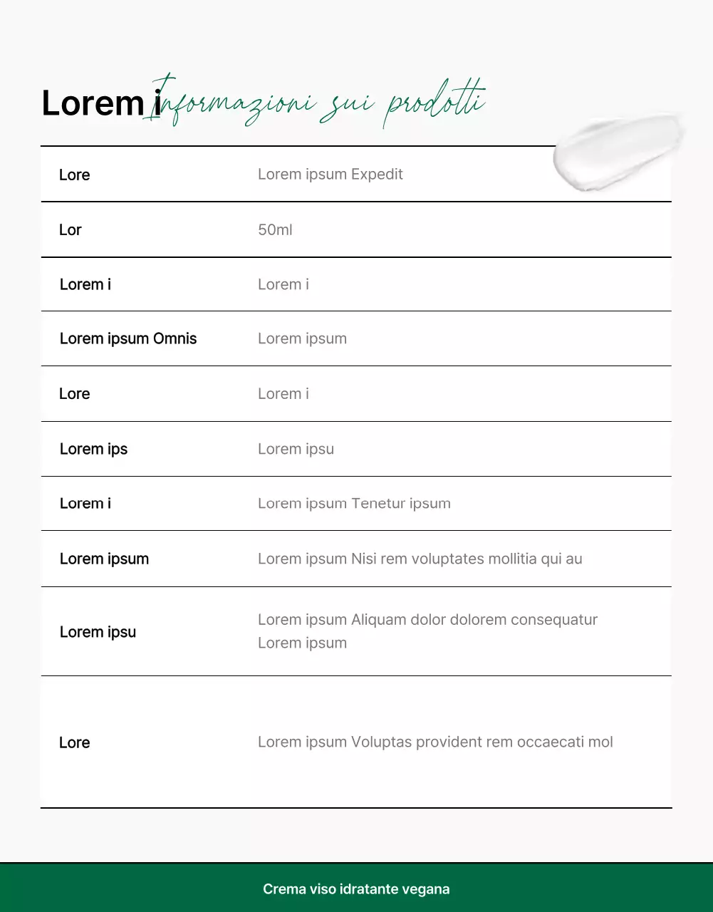 Promuovere una semplice pagina di controllo della cosmesi naturale verde e bianca