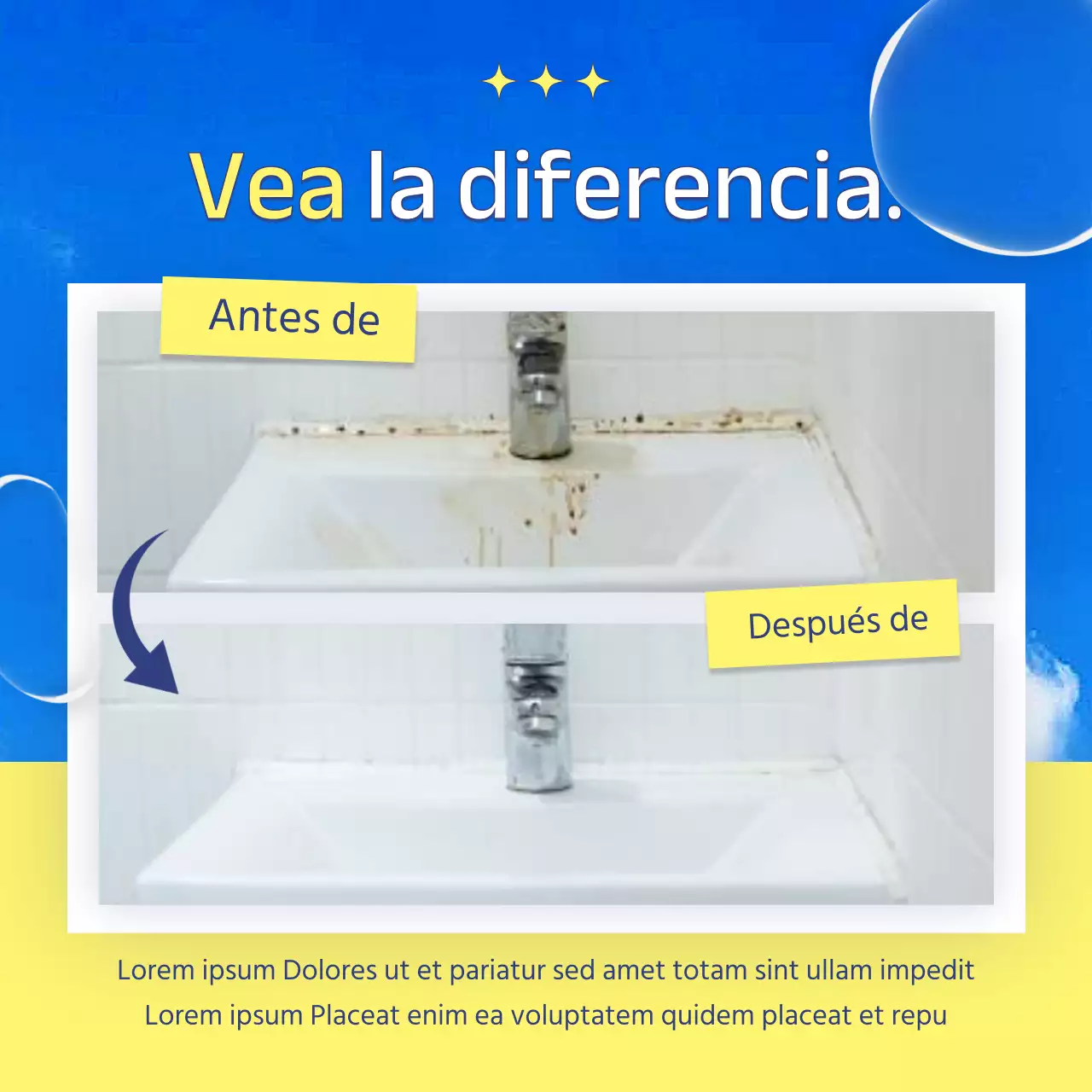 Promocione su empresa de limpieza con detalles en azul claro y amarillo