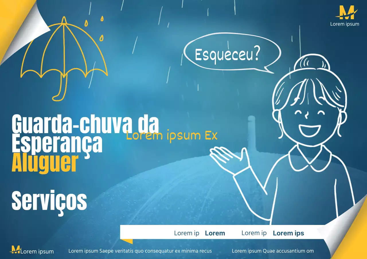 Promover o aluguer de guarda-chuvas simples azuis e amarelos