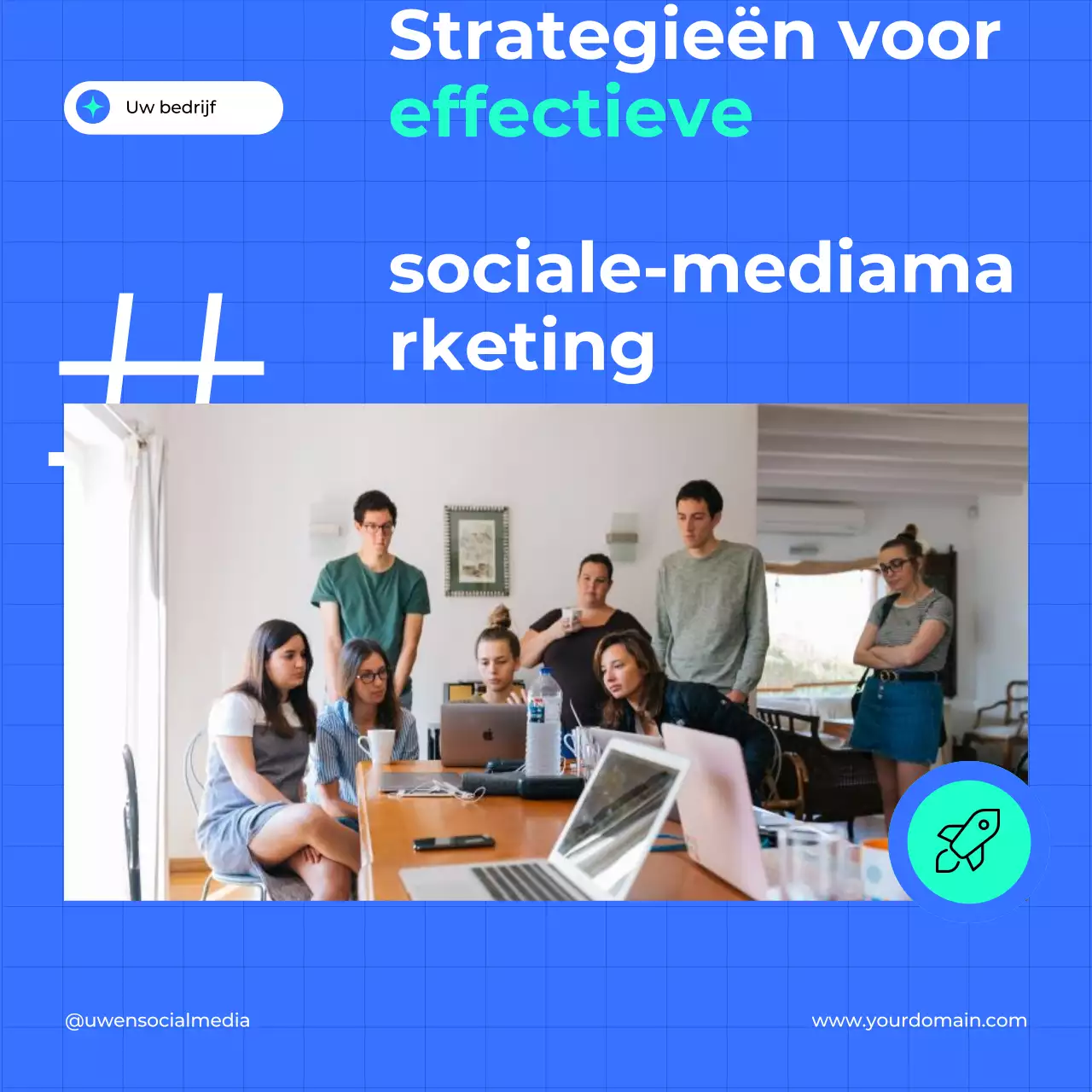 Blauw-wit Hippe Effectieve Sociale Media Marketing Strategie Gids