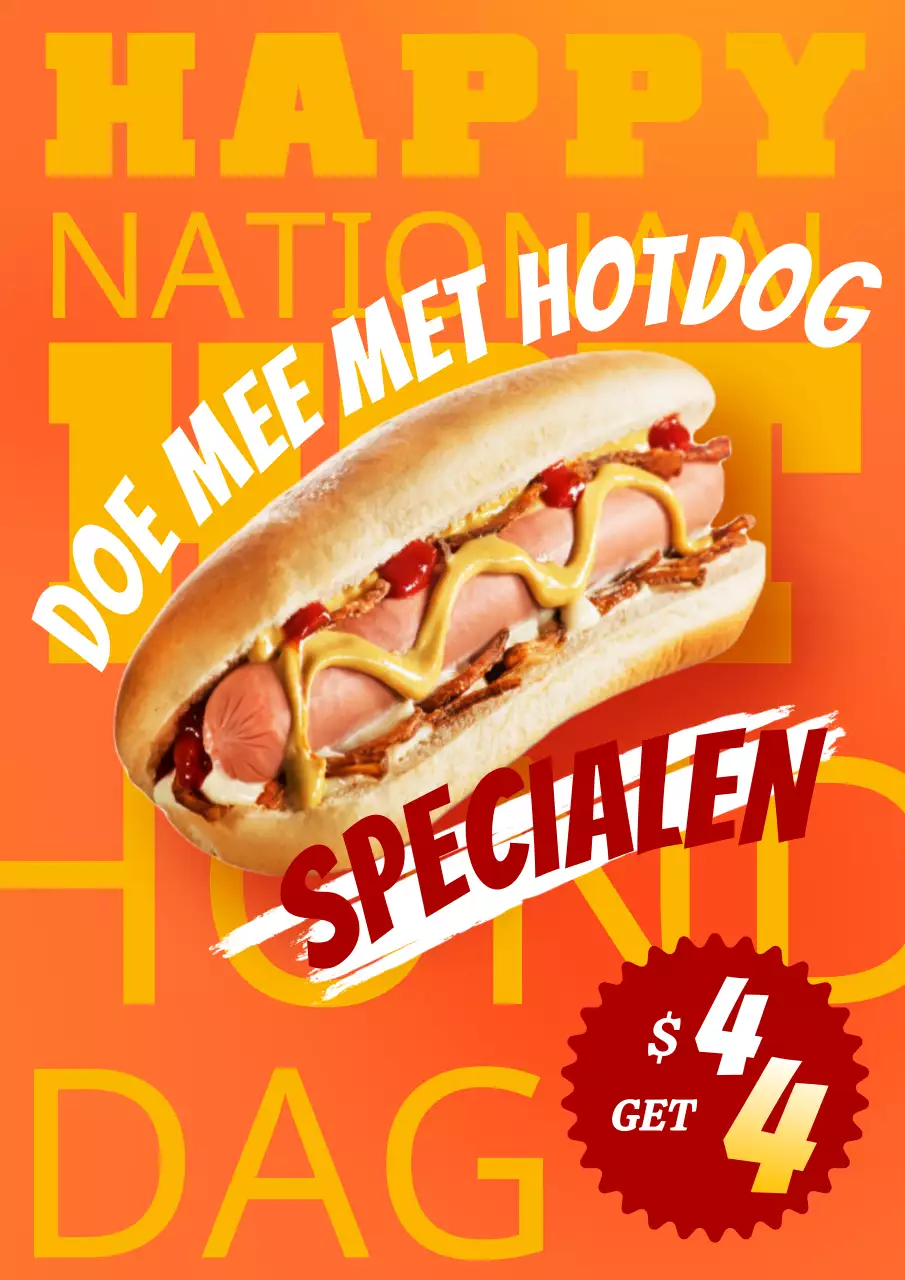 Promoot je National Hot Dog Day evenement met oranje en gele pop-art