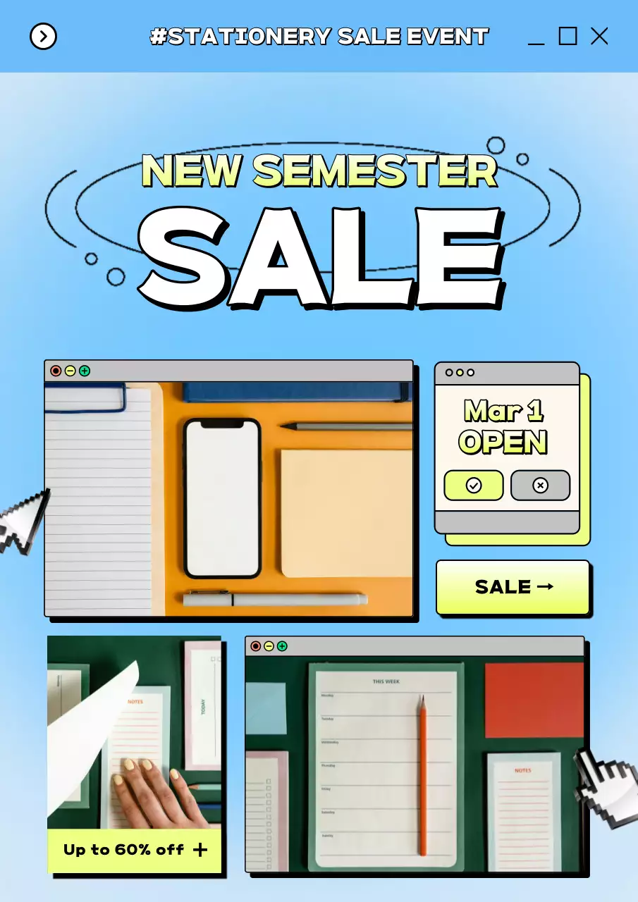 Blue Trendy Stationery Promotion Poster