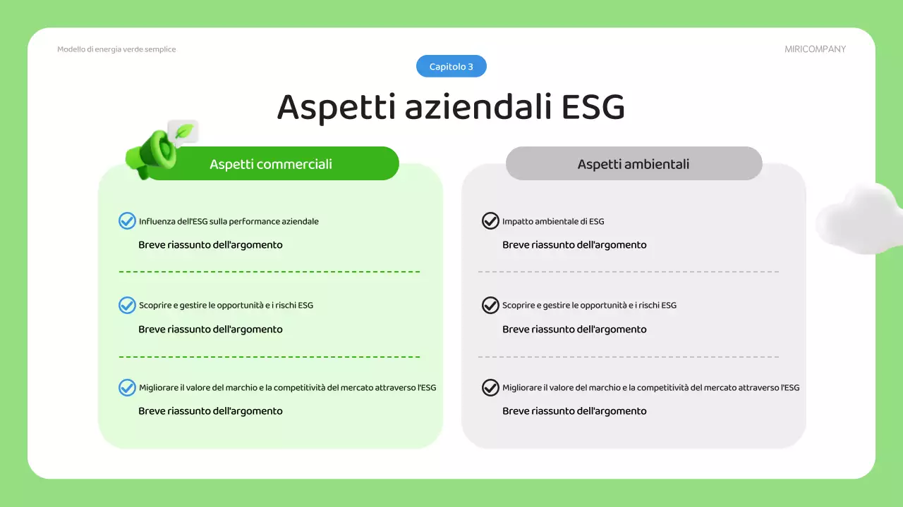 Un semplice piano aziendale ESG in verde e blu