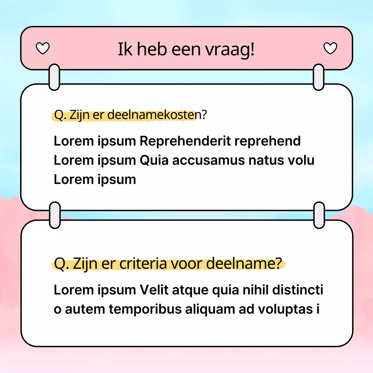 Een schattige blind date aankondiging in roze en lichtblauw