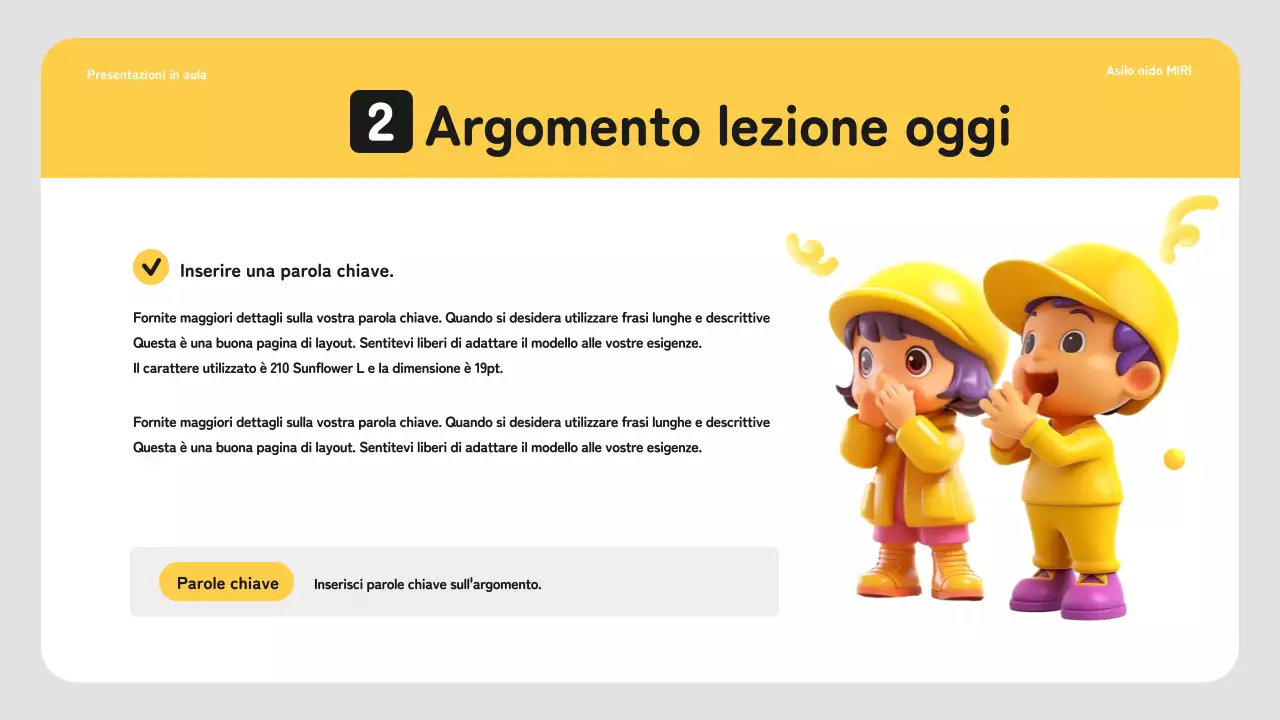 Semplice programma di lezioni prescolari in giallo e bianco