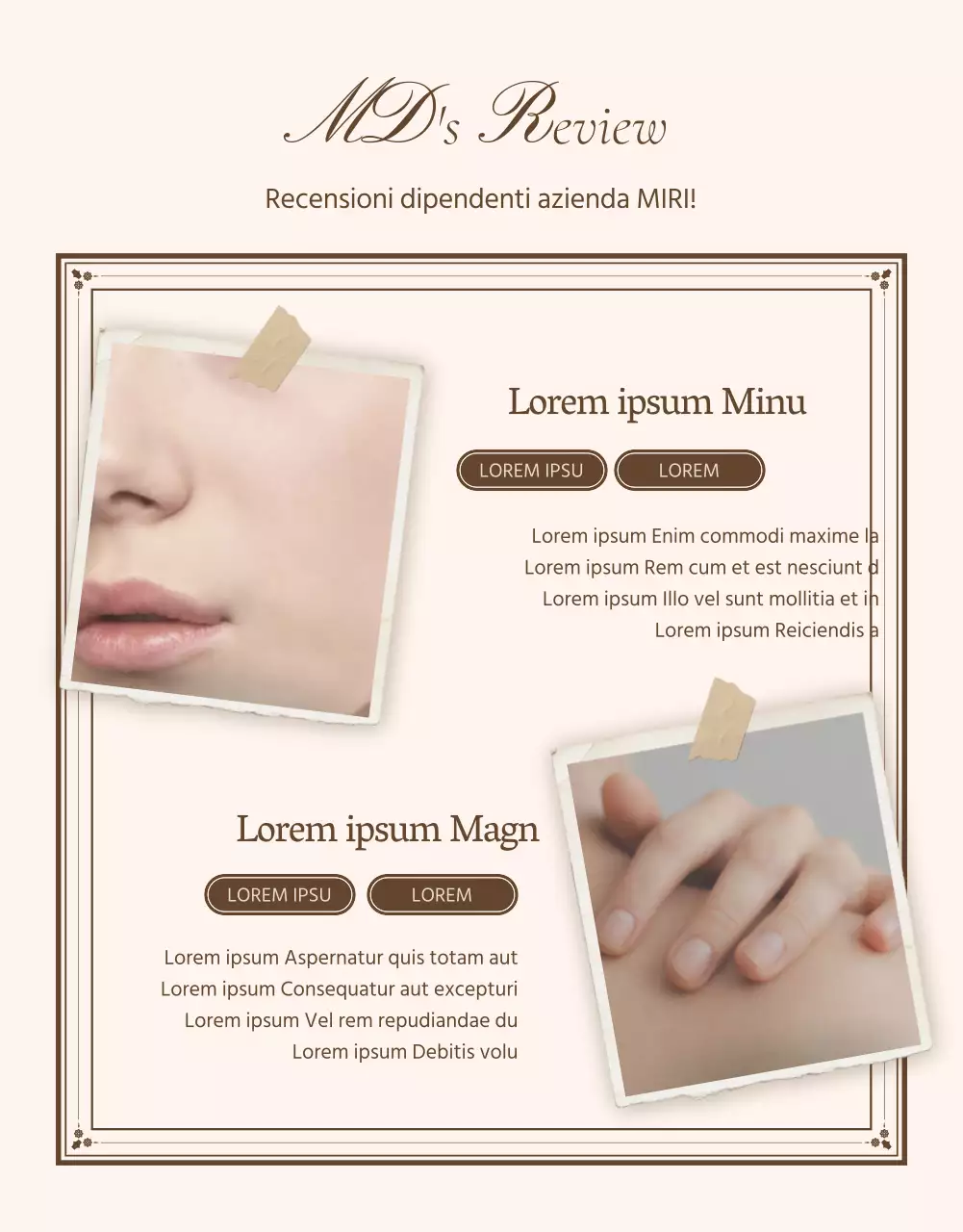 Cercasi recensioni e annunci per una pagina di dettagli di concetto vintage in avorio e beige