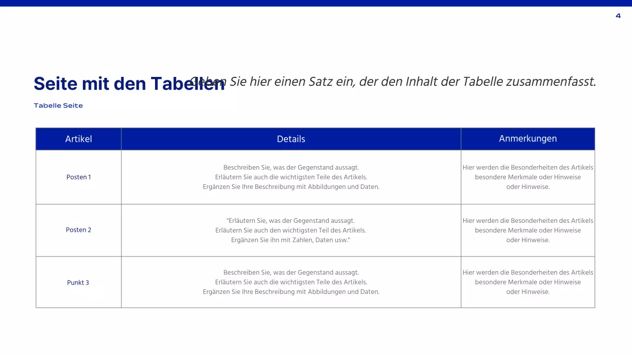 Ein einfacher Bericht in Blau und Weiß