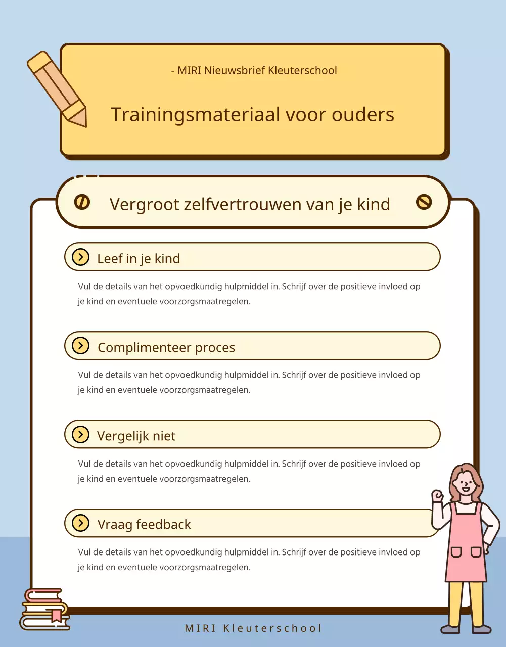 Een verzameling schattige gele en roze kleuterschool aankondigingen