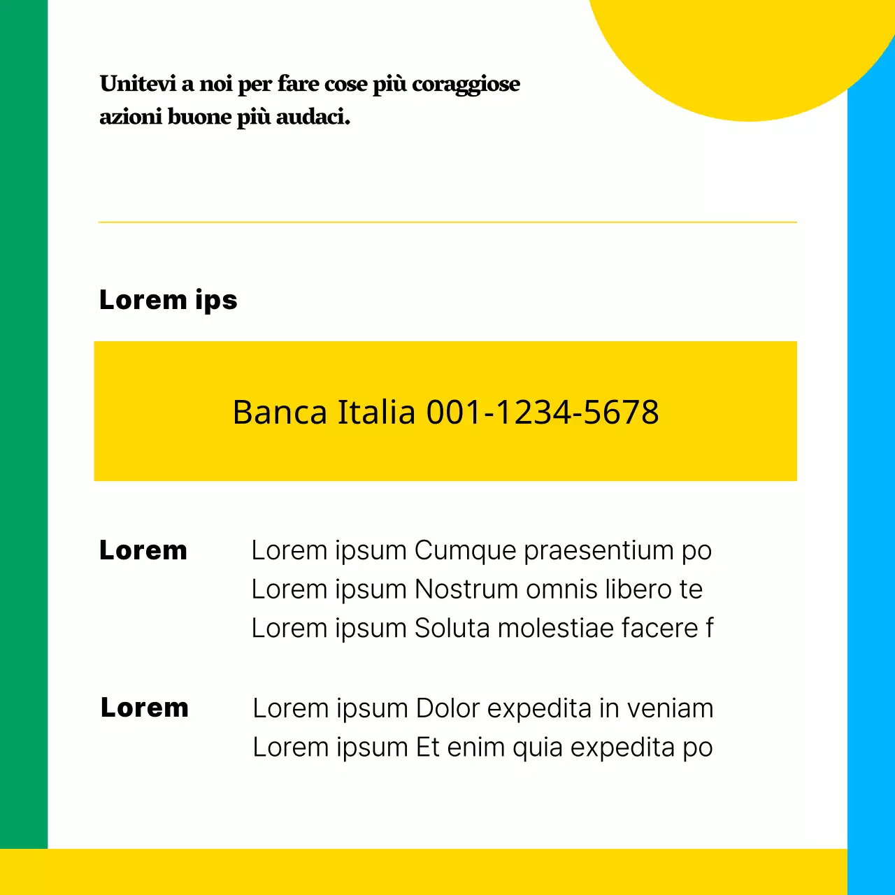 Un semplice annuncio di sponsorizzazione istituzionale pubblica senza scopo di lucro, di colore giallo e blu.